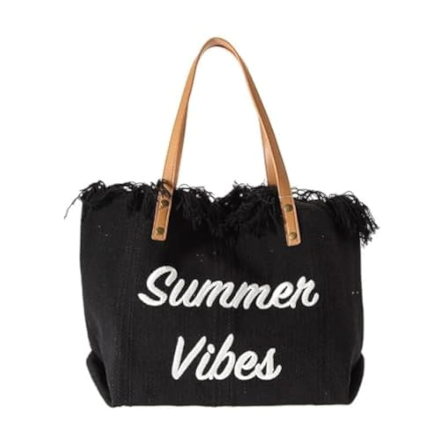 A stylish, black tote bag with a geometric pattern.